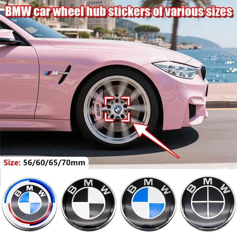 56mm 60mm 65mm 70mm Wheel Sticker for BMW E46 E90 F30 F10 G20 X5 50th Anniversary Emblem Badge 4Pcs DIY Auto Rim Hub Cap Decal