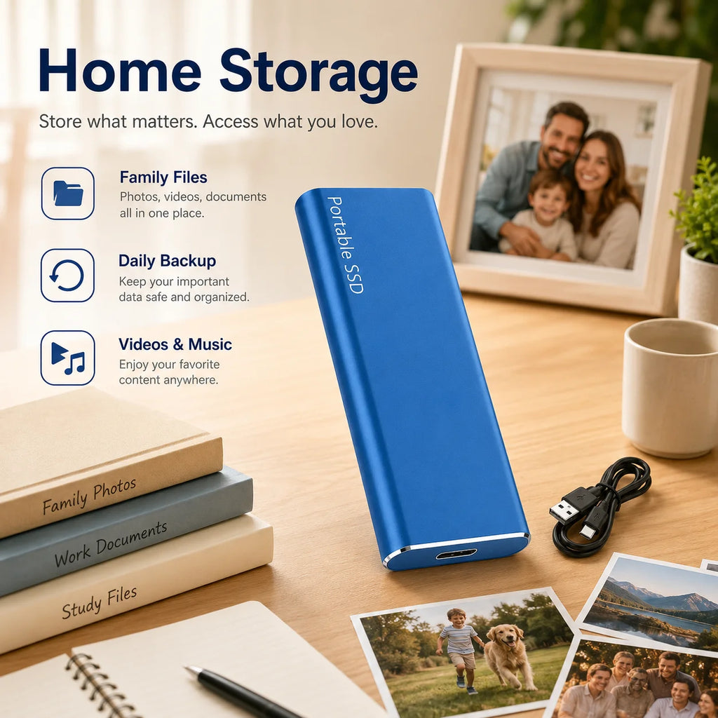 1TB Mini Reliable External SSD Hard Drive USB 3.1 Compact Storage for PC Laptop Mac Daily Portable Data Backup Use