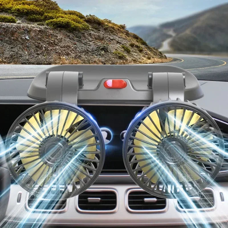 Car Fan USB/12V/24V Double-head Adjustable 360° Car Electric Fan Silent 2-speed Multi-functional Temporary Parking Card Car Fan