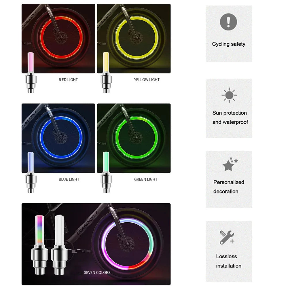LED Bicycle Valve Light, Neon Bicycle Spoke Light, Bicycle Tire Valve Light, Night Riding Warning Light Bicycle Accessories