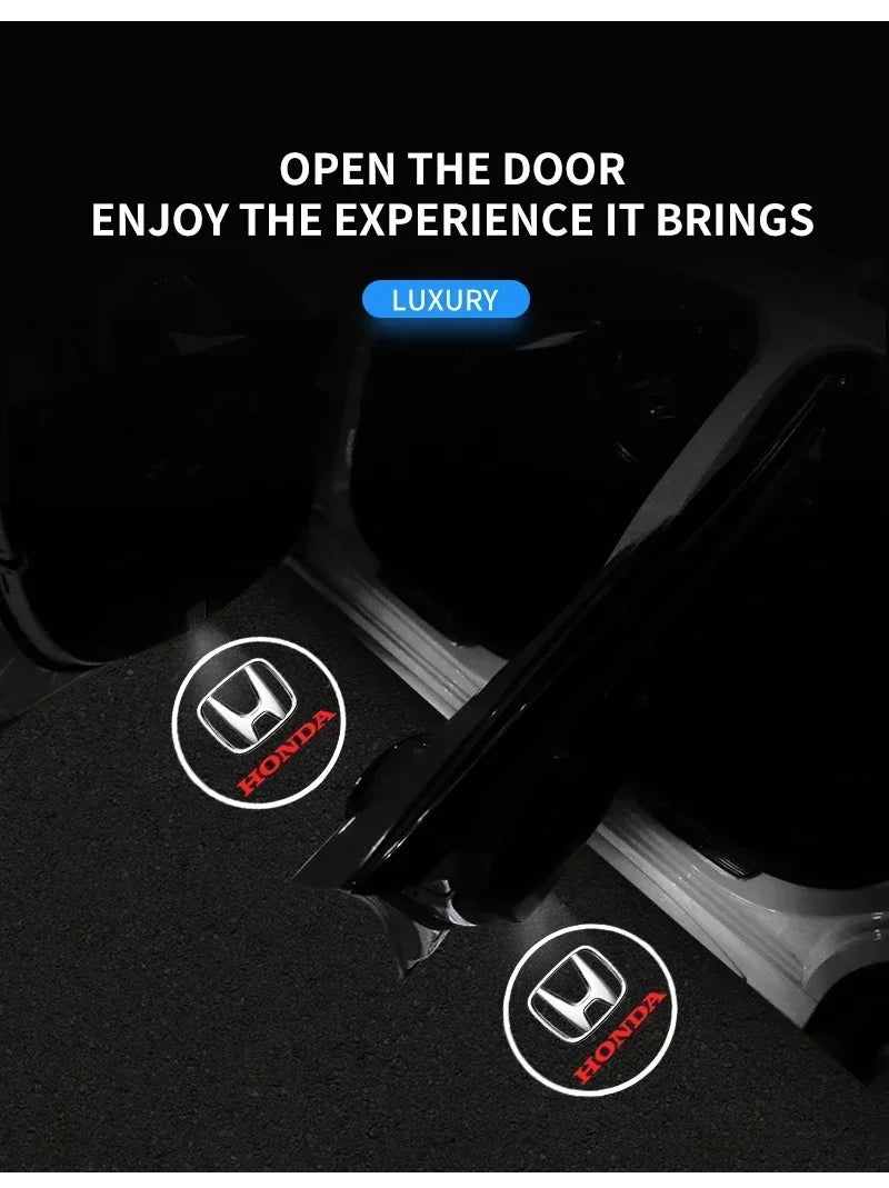 1/2pcs HD Wireless Car Door Welcome Lights Auto Projector Lamp Accessories for Honda Civic Fit Jazz Accord HRV CRV City Stickers