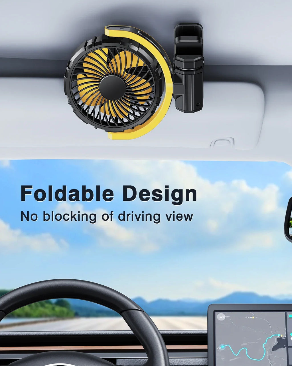 Car Fan 5V USB Clip on Sun Visor Fan for Front/Rear Seat 2000mAh Rechargeable Battery Powered Quiet Personal Cooling Fans