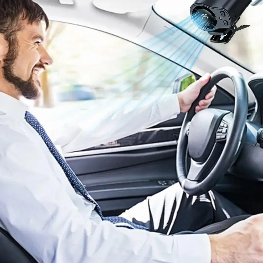 Car Clip Fan with LED Display 360° Rotation 199 Speeds&Semi-Cooling Technology Portable Personal Fan for Work Car Camping Beach