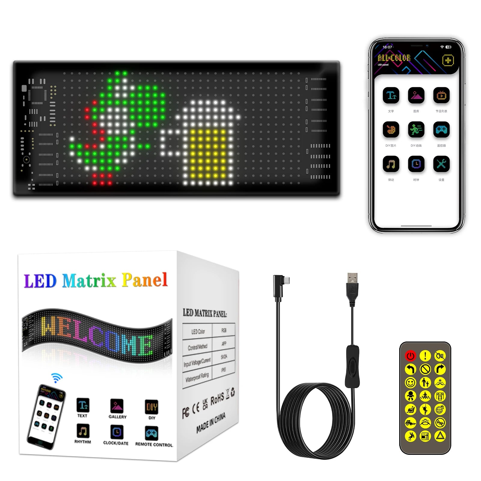 LED Car windshield Truck Eye RGB LED Matrix Pixel Panel Car Graffiti Scrolling Text Animation Light truck lights Bluetooth APP