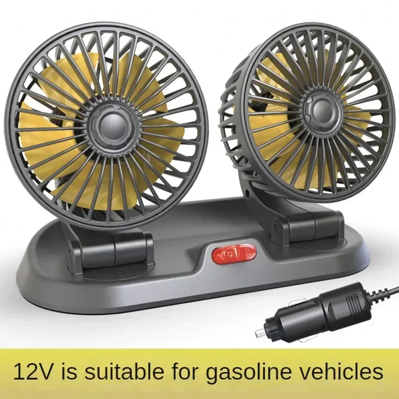 Car Fan USB/12V/24V Double-head Adjustable 360° Car Electric Fan Silent 2-speed Multi-functional Temporary Parking Card Car Fan
