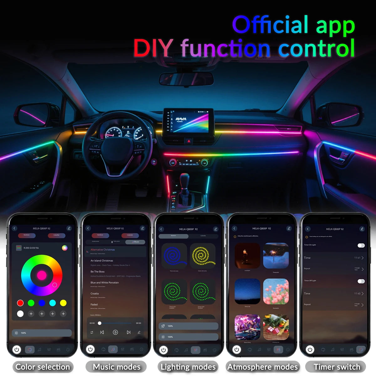 Symphony Ambient Lights Car RGB App Control LED Interior Hidden Acrylic Strip Light Full Color Streamer Auto Atmosphere Lamp Kit