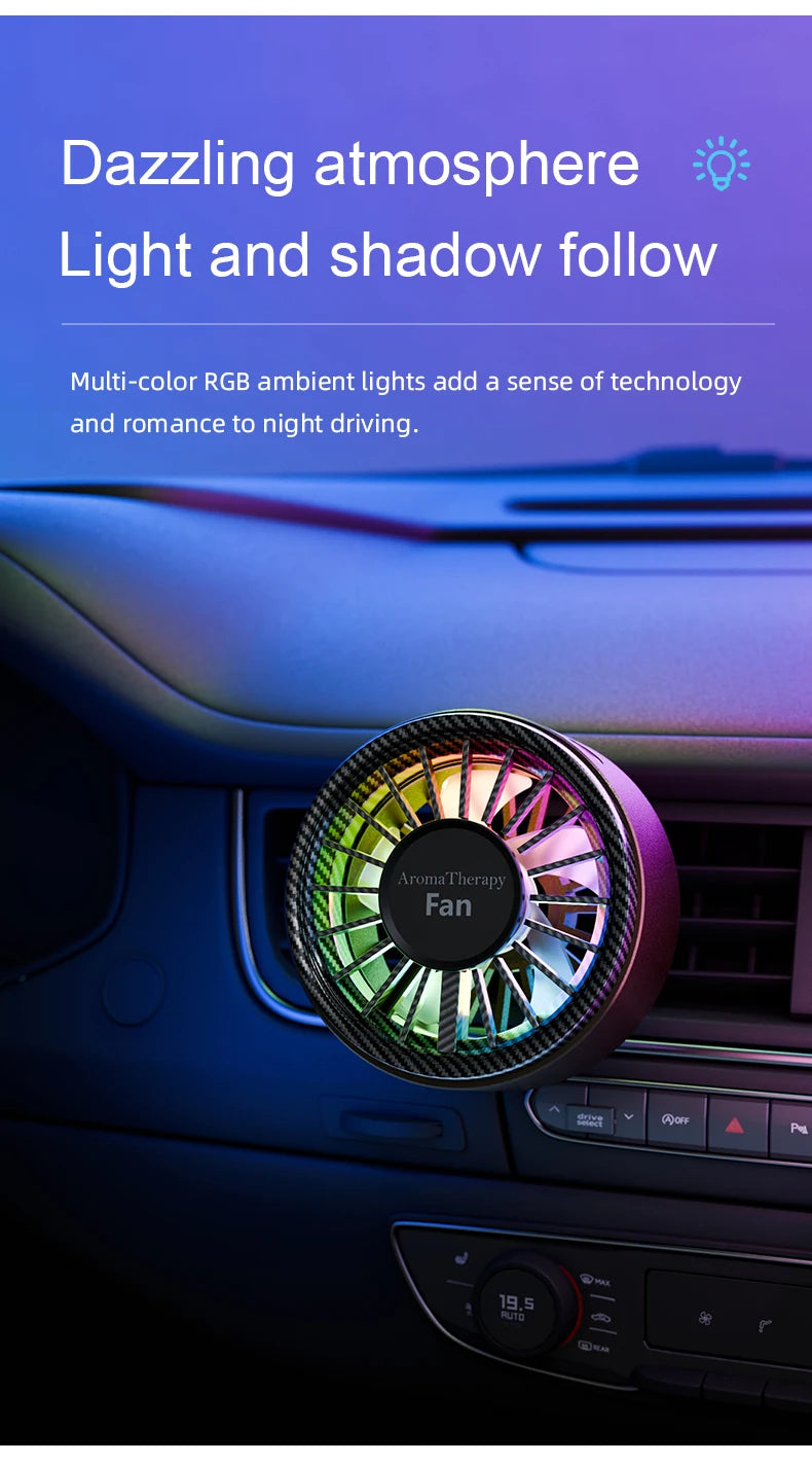 New Magnetic Car Fan USB Cool Colorful Lighting High end Carbon Fiber Free Directional Air Supply Fast Cooling Enjoy Coolness