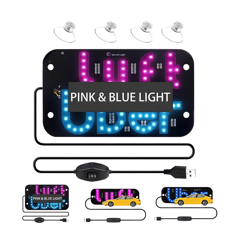 Led Light Sign For Car, Taxi Sign Light Windshield, Led Decal With Suction Cups, Usb Plug For Vehicle,driver Accessories