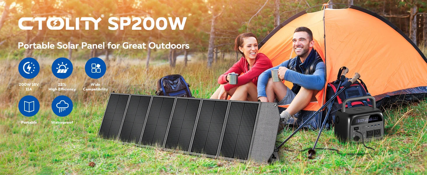 CTOLITY AP400 500W Portable Power Station 345.6Wh LiFePo4 Battery 100W 200W Solar Panel AC Charging Station Camping Equipment