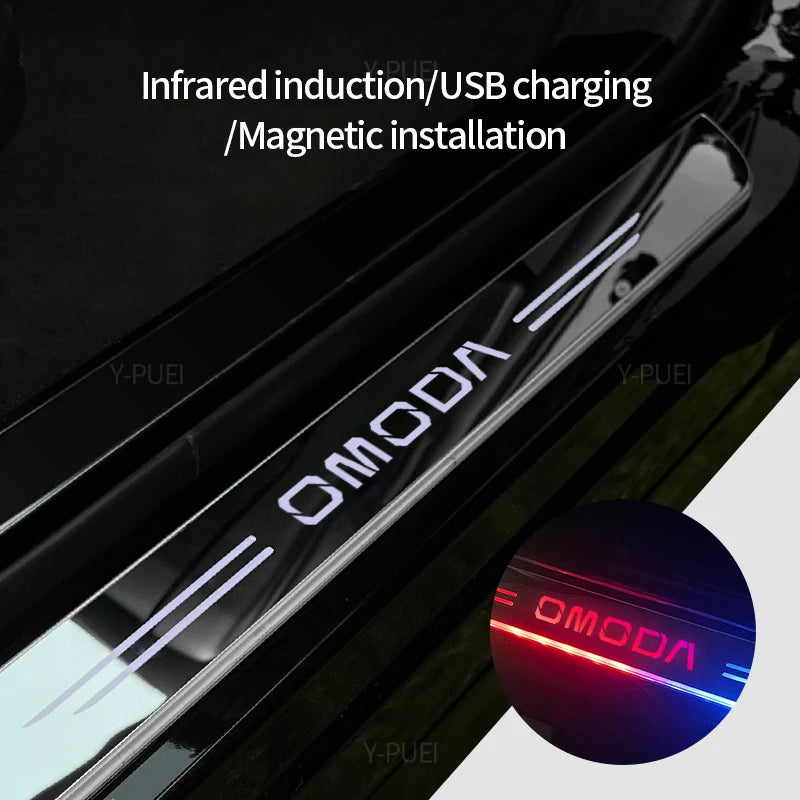 USB Power Moving LED Welcome Pedal Car Scuff Plate Door Sill Light For EBRO S400 EBRO S700 EBRO S800 2025 Car Auto Accessories