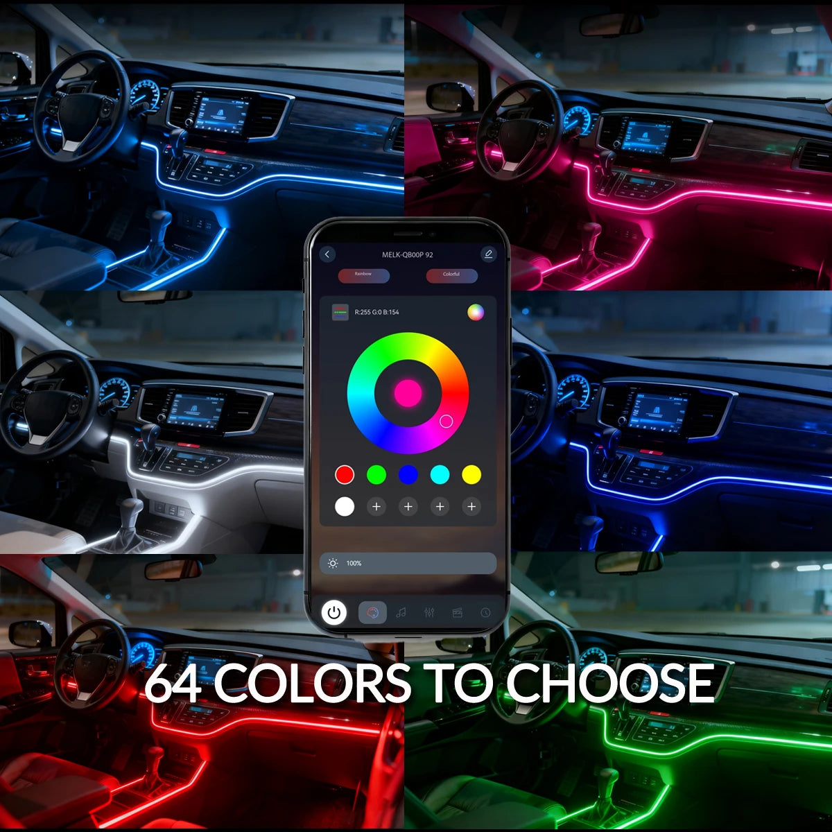 Symphony Ambient Lights Car RGB App Control LED Interior Hidden Acrylic Strip Light Full Color Streamer Auto Atmosphere Lamp Kit