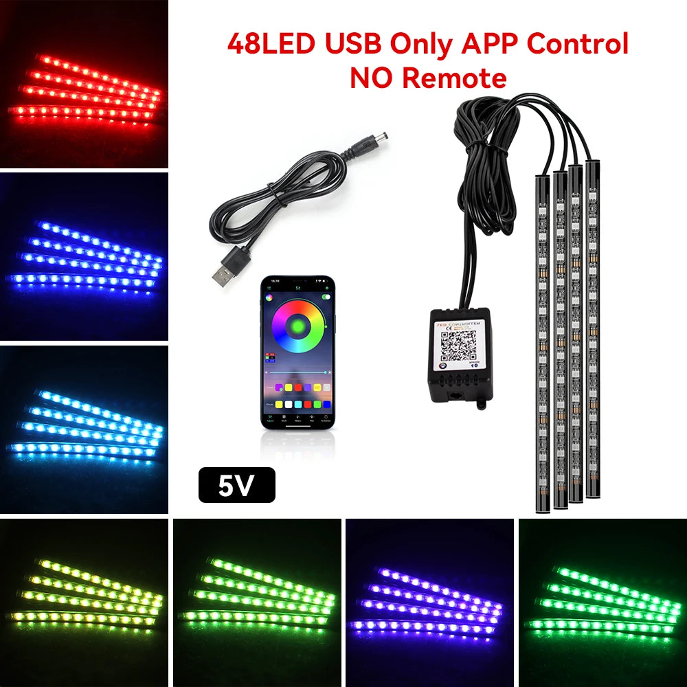 Car RGB Foot Light Strip – USB & Cigarette Lighter