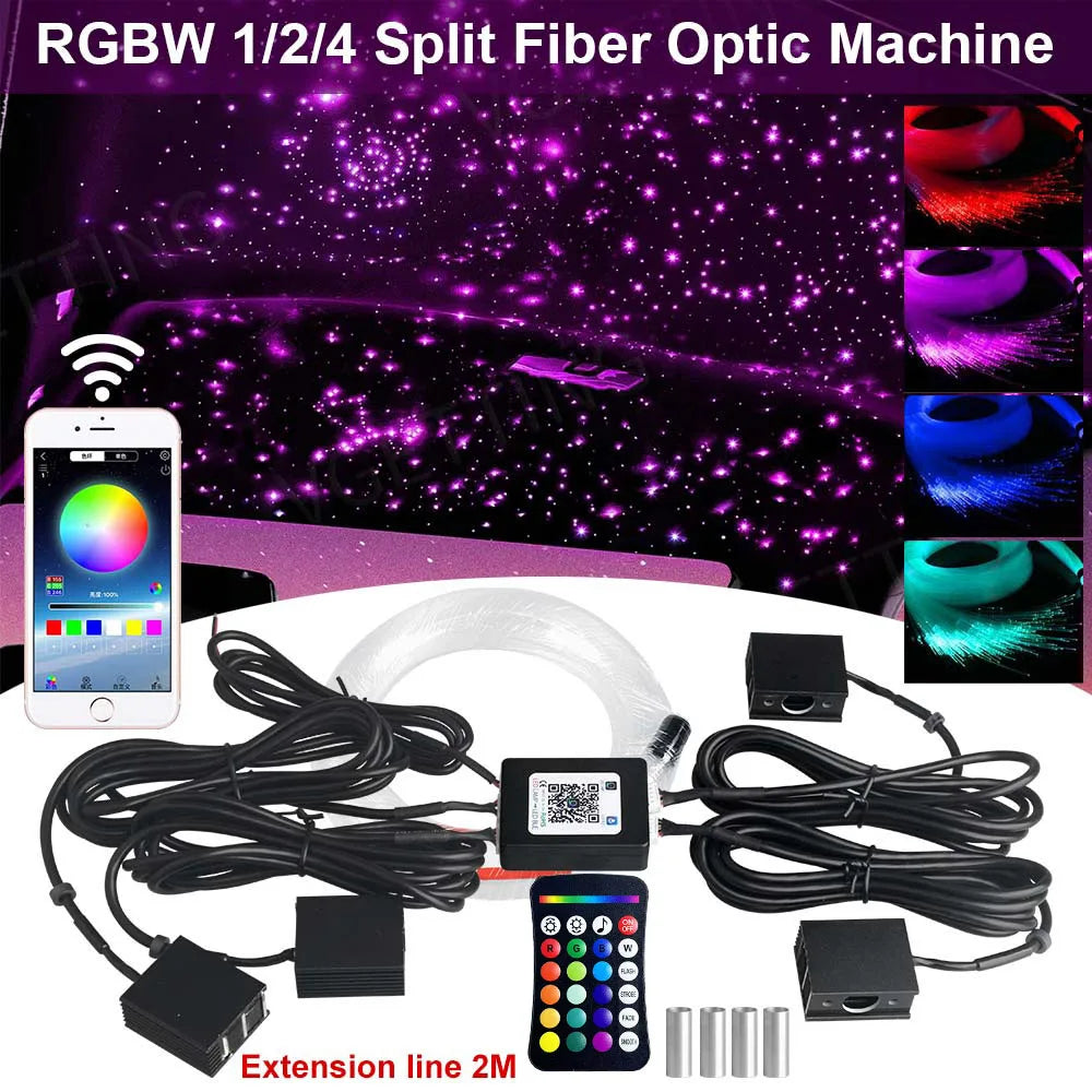 RGBW 1/2/4/6/8 split machine 2400x household car roof starry sky light kit roof fiber optic ceiling