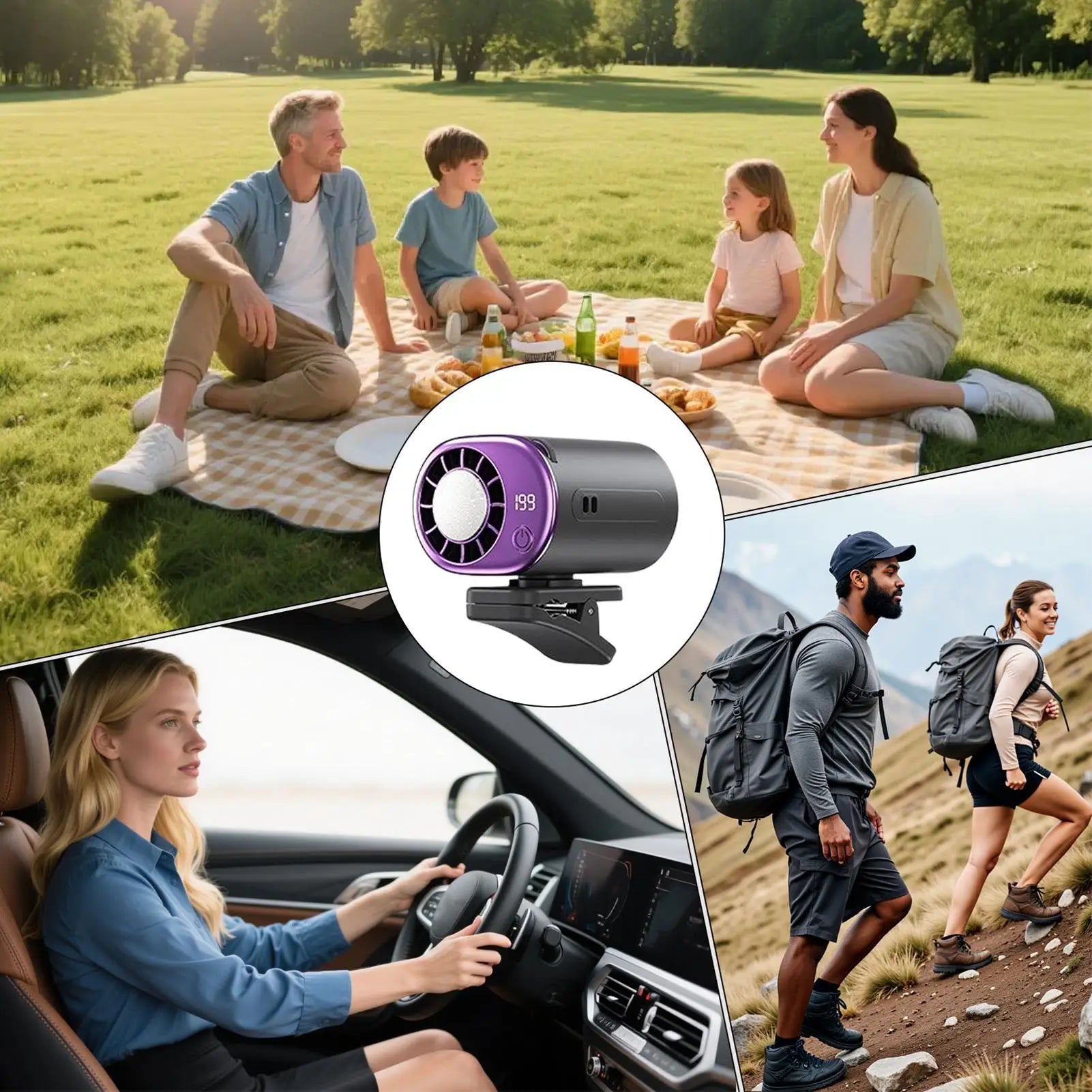 Personal Fan Clip On Car LED Display Air Conditioner With 199 Speeds Automotive Personal Fan For Truck Sedan RV Camping Outdoor