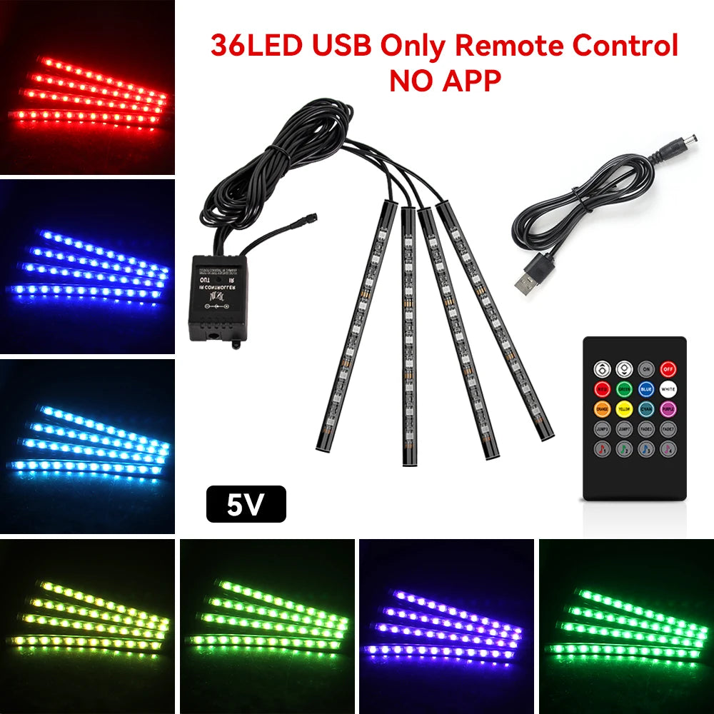 Car RGB Foot Light Strip – USB & Cigarette Lighter