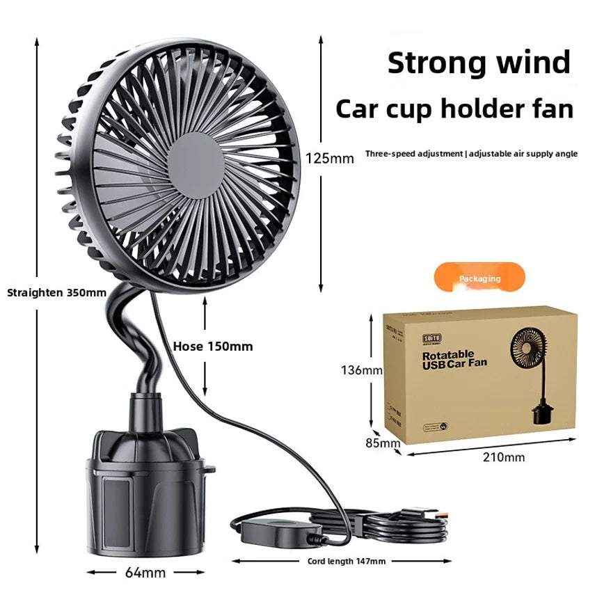 Car Fan 24v For Large Trucks, 12v Cooling Usb Fan For Car Cup Holder, Single-head Fan With Strong Airflow