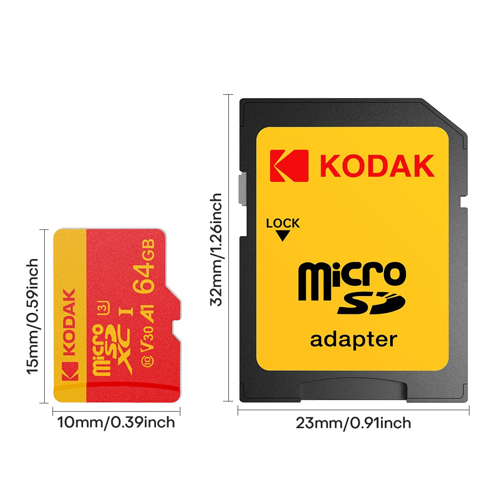 KODAK Micro SD Card U3 V30 128GB 256GB 64GB 4K High Speed TF Card for Phone Camera Drone Original TYPE-C Reader
