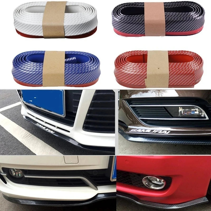 Universal Car Front Bumpers Anti Collision Strips Carbon Fiber Rubber Strip Car Front Bumper Lip for Car Lip Skirt Protector