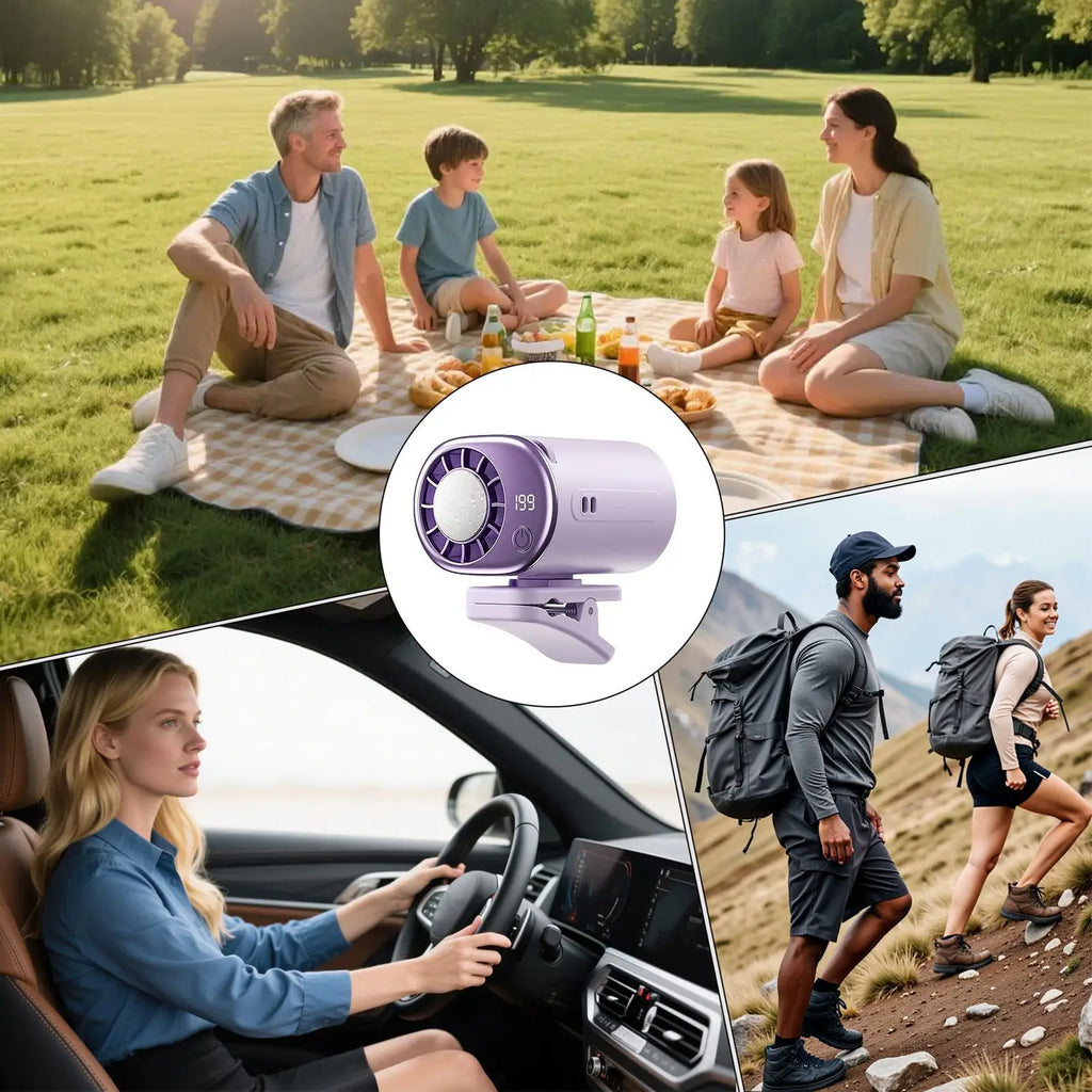 Personal Fan Clip On Car LED Display Air Conditioner With 199 Speeds Automotive Personal Fan For Truck Sedan RV Camping Outdoor
