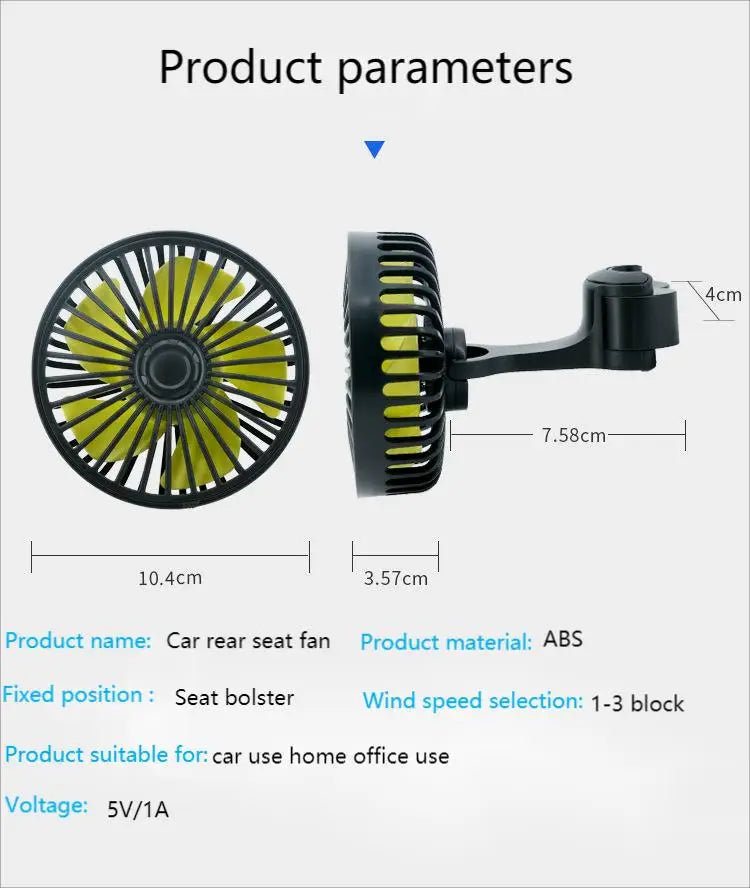 EAFC Mini Car Fan 360 Degree Rotating Cooling Wind Low Noise Summer Car Air Conditioning Cold Fan Ventilation Car Home 5V USB