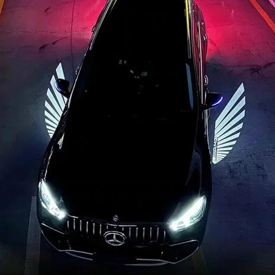 Auto Carpet Lamp AMG Logo Light Angel Wing For Mercedes-Benz C Class W205 E Class W213 GT Welcome Door Rearview Mirror Car Decor