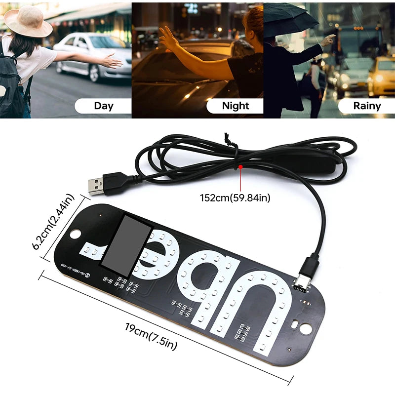 Led Light Sign For Car, Taxi Sign Light Windshield, Led Decal With Suction Cups, Usb Plug For Vehicle,driver Accessories