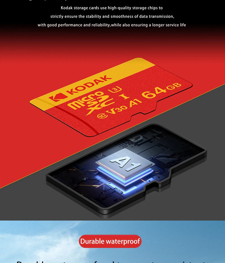 KODAK Micro SD Card U3 V30 128GB 256GB 64GB 4K High Speed TF Card for Phone Camera Drone Original TYPE-C Reader