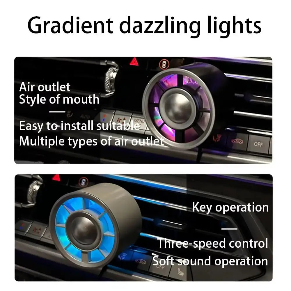 Portable Mini Car Fan Fast Cooling Car Air Outlet Electric USB Fan with Colorful Light Fan 3 Speed Adjustable Auto Accessories