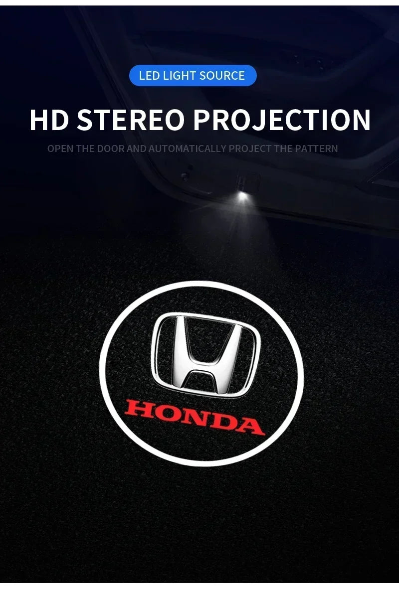 1/2pcs HD Wireless Car Door Welcome Lights Auto Projector Lamp Accessories for Honda Civic Fit Jazz Accord HRV CRV City Stickers