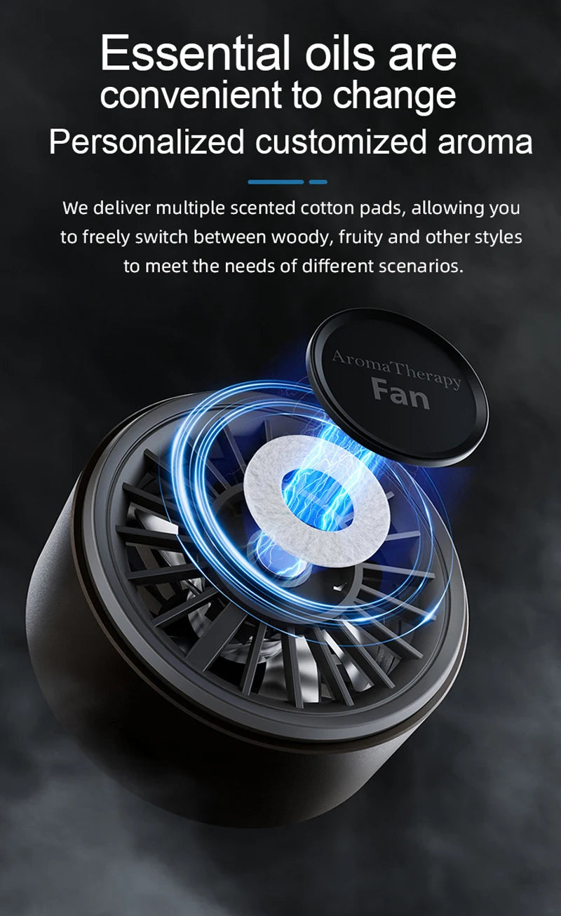 Car USB Fan Mini Portable Clip on Aroma Diffuser 2 in 1 Strong Wind Car Vent Fan Air Freshener RGB Light Car Accessories