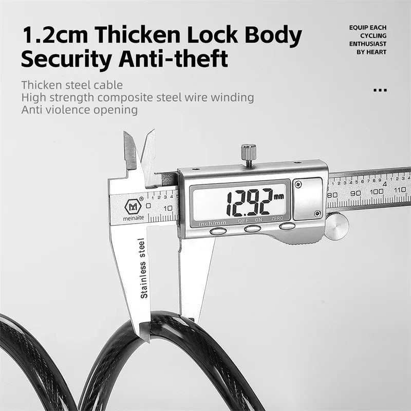 WEST BIKING Cycling Cable Lock With Rechargeable Rear Lights 4 Digits Password Wire Lock Portable Bicycle Anti-Theft Locks