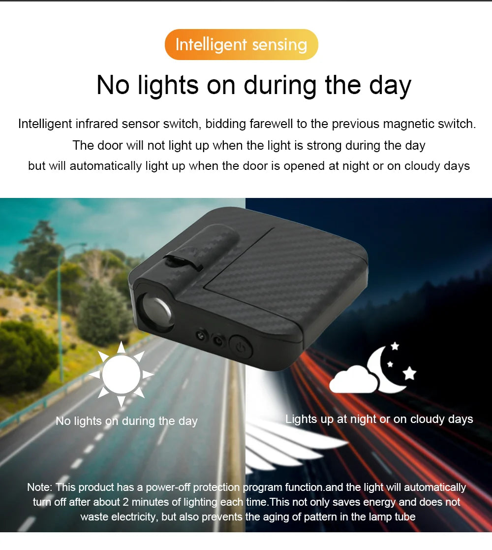 2PCS LED automotive universal retrofit welcome light induction turn on angel wing Lima tiger skull projector ground lighting
