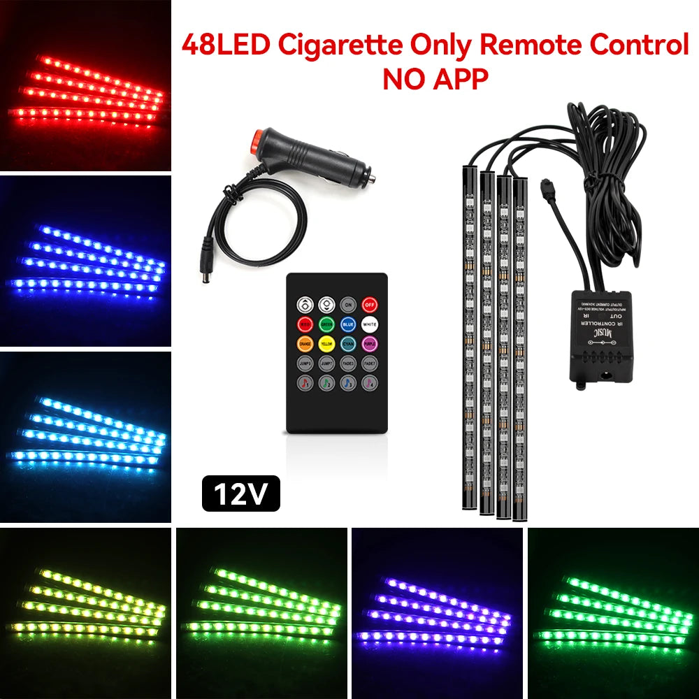Car RGB Foot Light Strip – USB & Cigarette Lighter