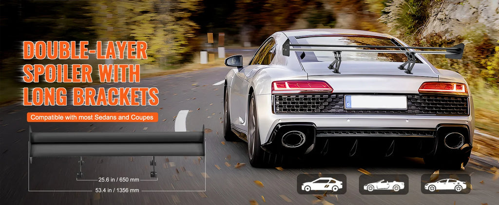 SucceBuy GT Wing Car Spoiler 53.1 inch Universal Spoiler with Double Deck Car Rear Spoiler Wing, Racing Spoiler BGW/JDM Drift