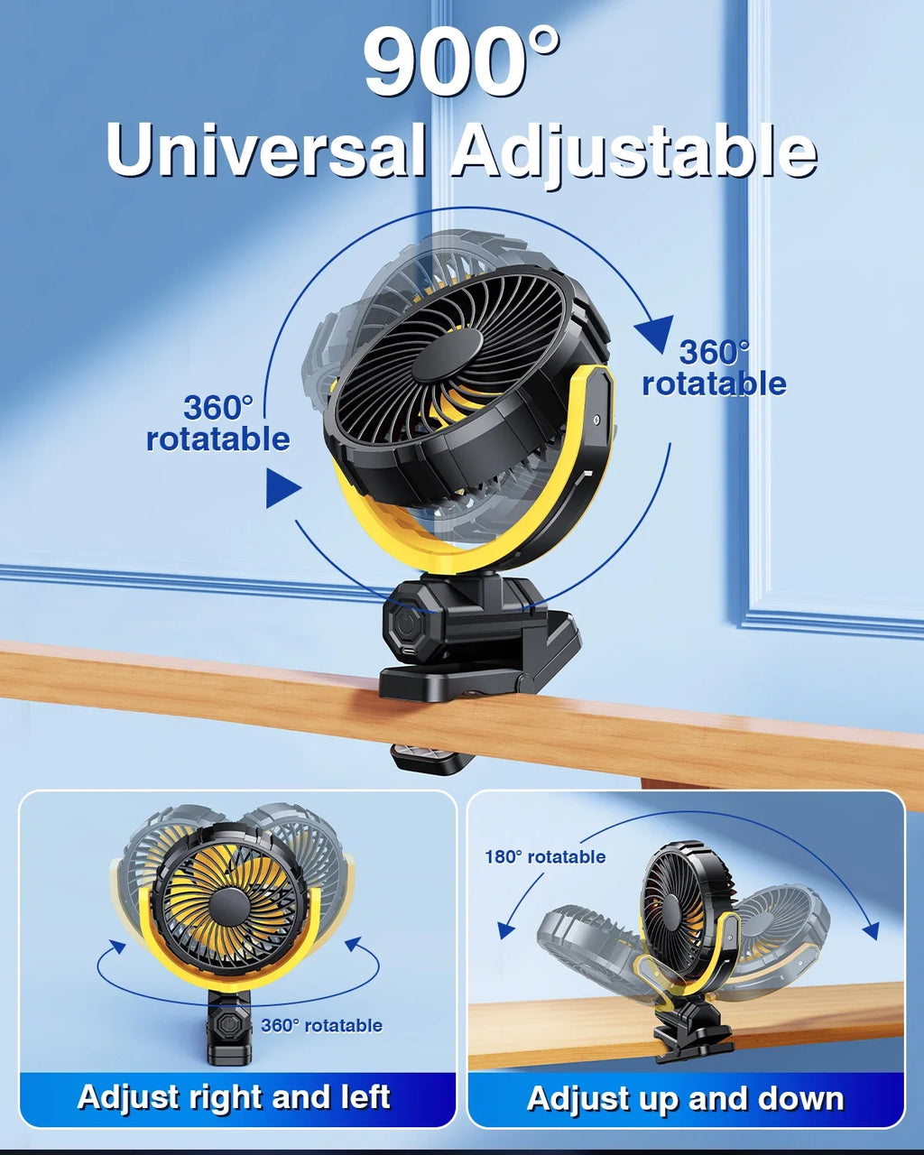 Car Fan 5V USB Clip on Sun Visor Fan for Front/Rear Seat 2000mAh Rechargeable Battery Powered Quiet Personal Cooling Fans
