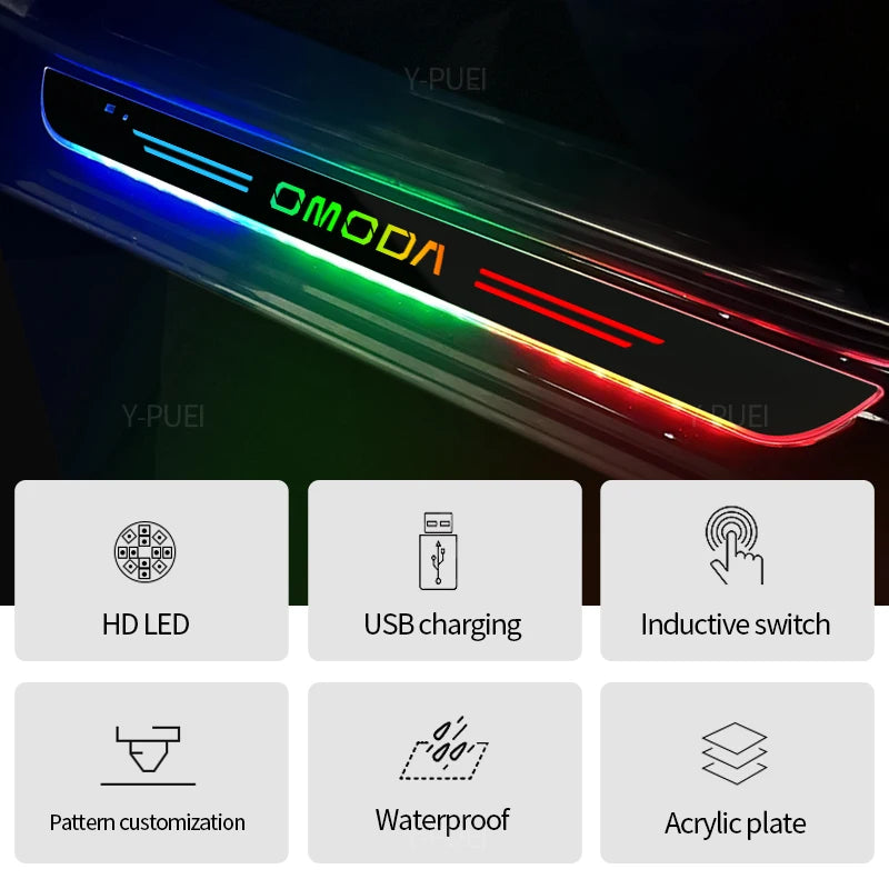 USB Power Moving LED Welcome Pedal Car Scuff Plate Door Sill Light For EBRO S400 EBRO S700 EBRO S800 2025 Car Auto Accessories