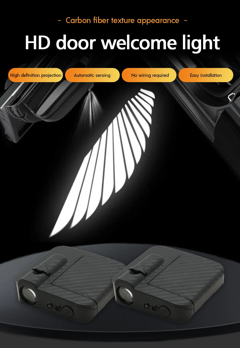 2PCS LED automotive universal retrofit welcome light induction turn on angel wing Lima tiger skull projector ground lighting