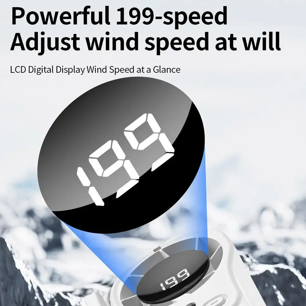 Car Clip Fan with LED Display 360° Rotation 199 Speeds&Semi-Cooling Technology Portable Personal Fan for Work Car Camping Beach