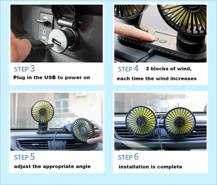 EAFC Mini Car Fan 360 Degree Rotating Cooling Wind Low Noise Summer Car Air Conditioning Cold Fan Ventilation Car Home 5V USB