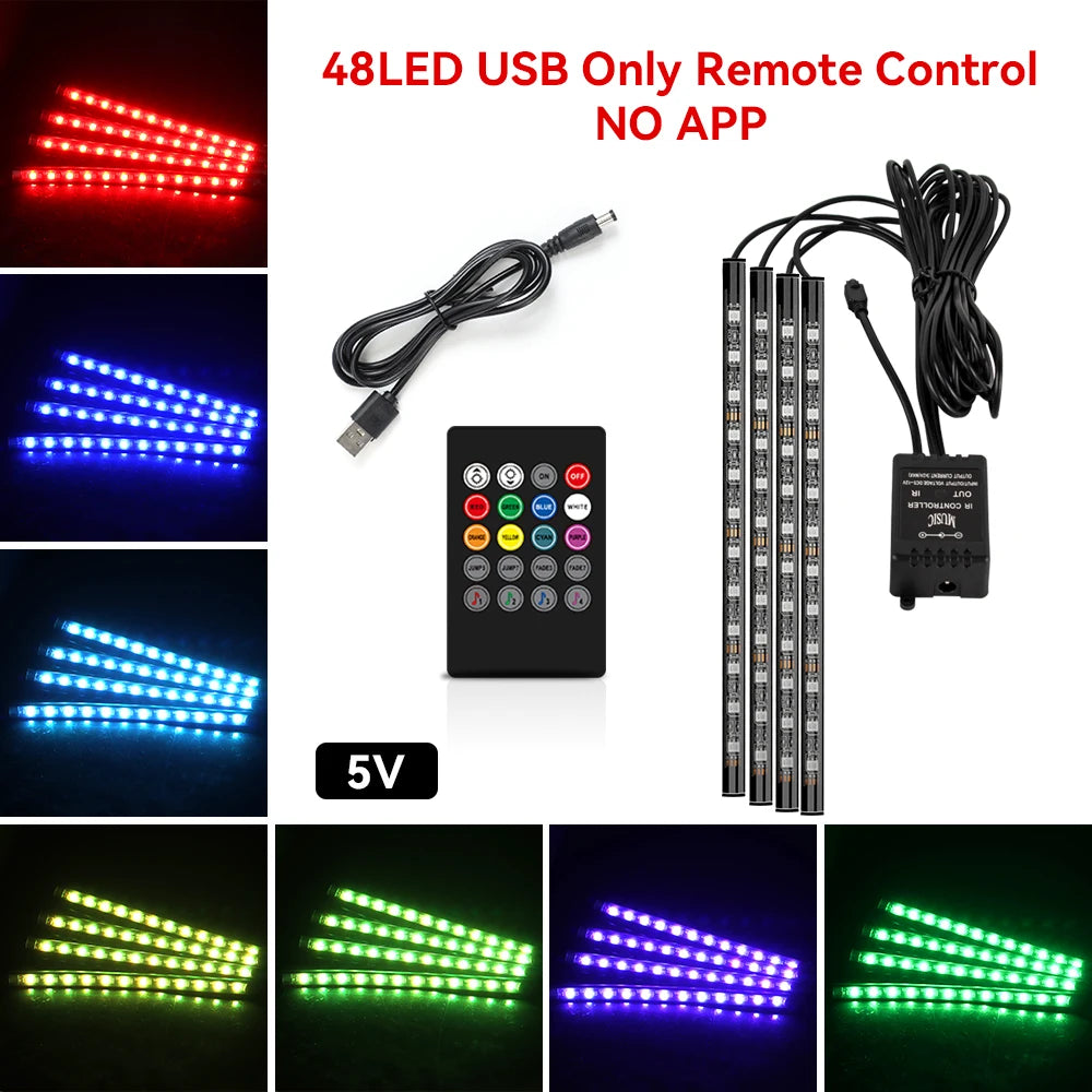 Car RGB Foot Light Strip – USB & Cigarette Lighter