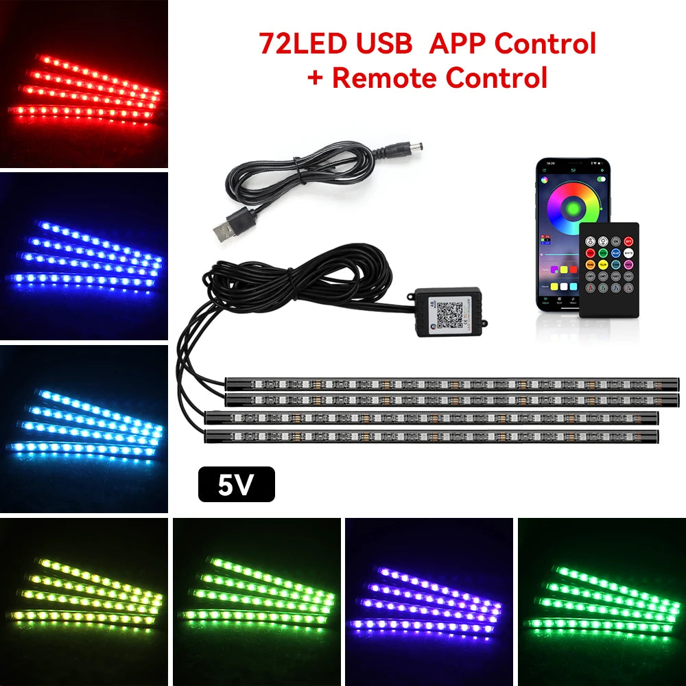 Car RGB Foot Light Strip – USB & Cigarette Lighter