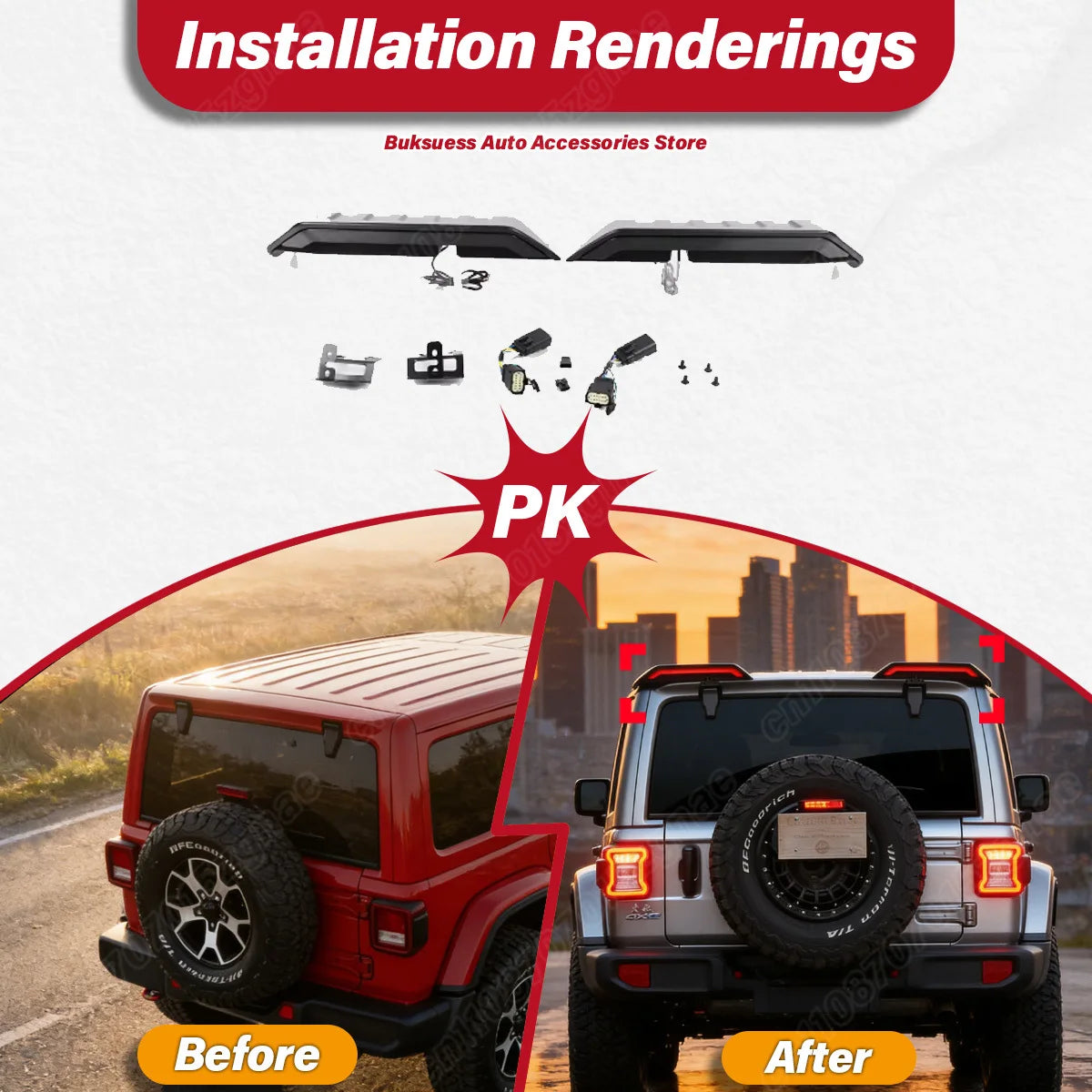 For Jeep Wrangler JK JL 2007 2008 2009 2010 2011 2012 2013 2014-2017 2018-2023 Car Rear Roof Illuminated Spoiler Wing Body Kit