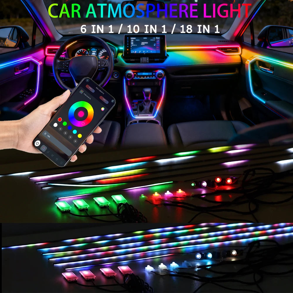 Symphony Ambient Lights Car RGB App Control LED Interior Hidden Acrylic Strip Light Full Color Streamer Auto Atmosphere Lamp Kit