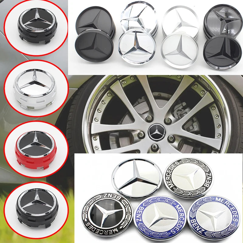 4Pcs 60mm 75mm Car Wheel Center Hub For Mercedes Benz AMG class W205 W203 GLC GLK W206 W220 W211 A180 Cap Rim Cover Accessories