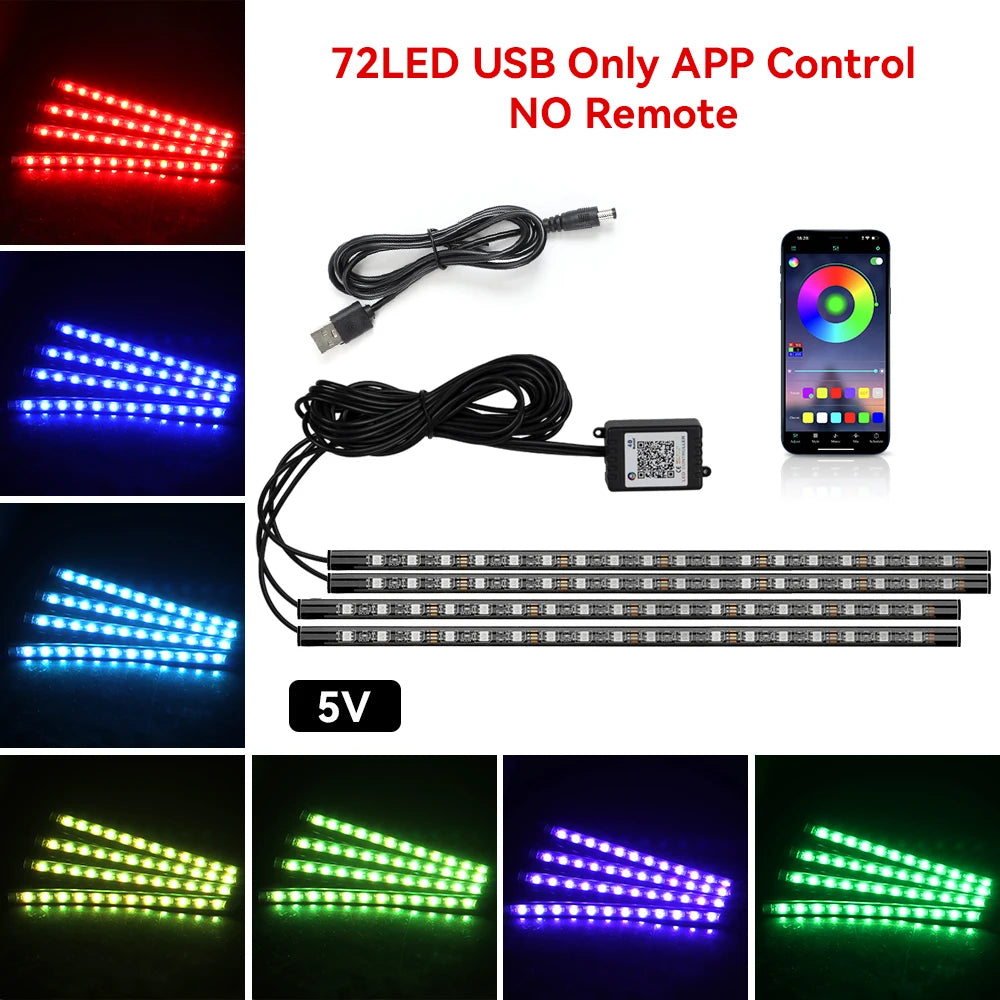 Car RGB Foot Light Strip – USB & Cigarette Lighter