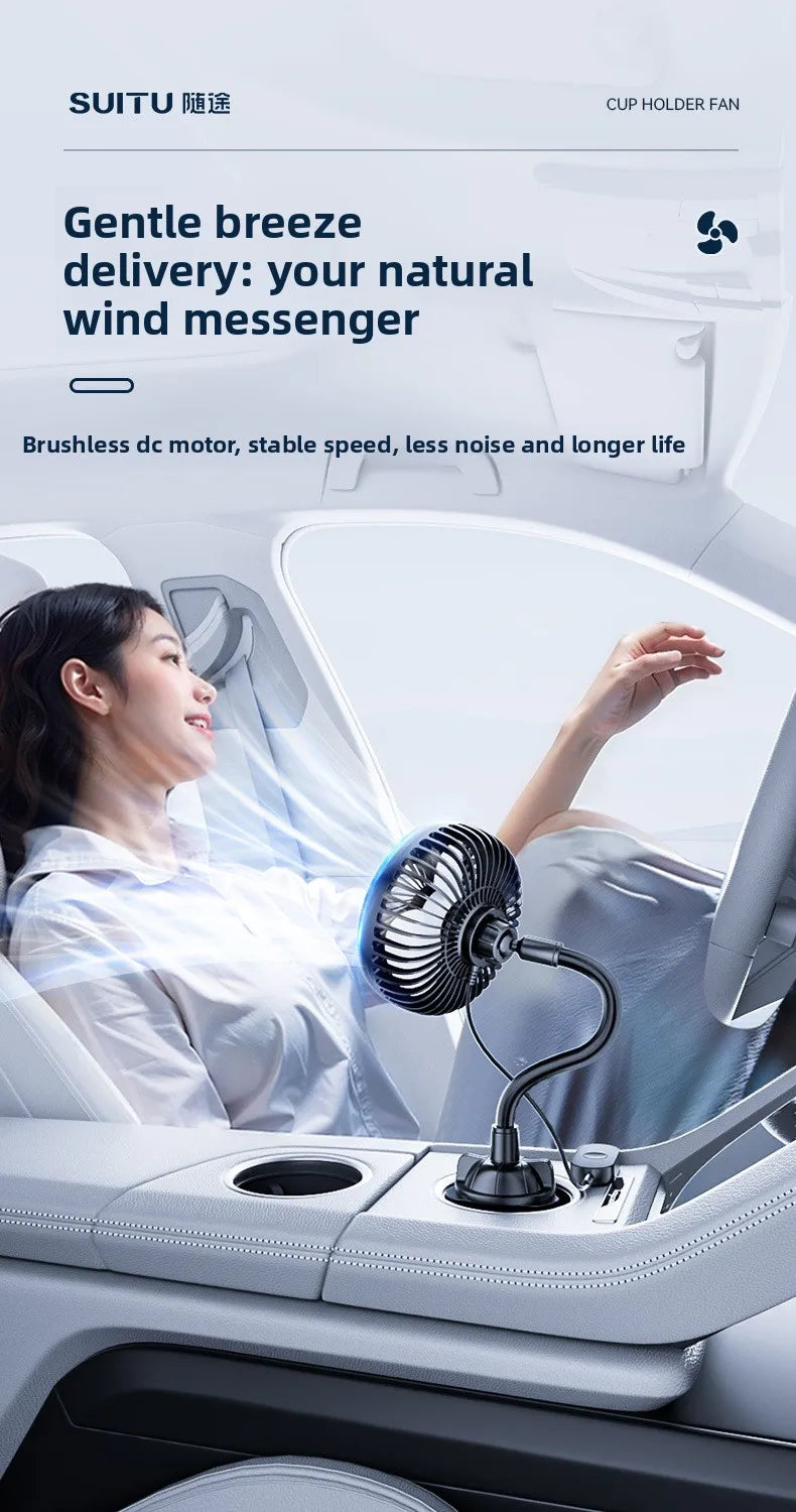 Car Fan 24v For Large Trucks, 12v Cooling Usb Fan For Car Cup Holder, Single-head Fan With Strong Airflow