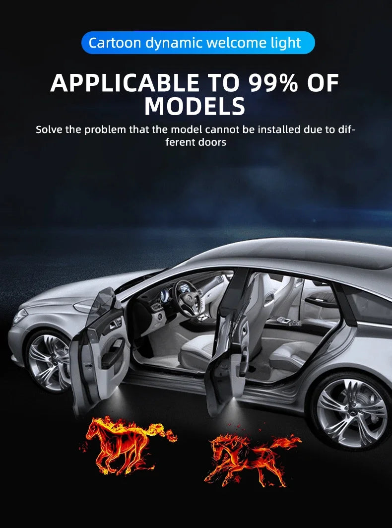 Novelty Cartoon Car Light Wireless Dynamic Projector LED Car Door Lamp Children Animetion Atmosphere Decor Light Warning Welcome