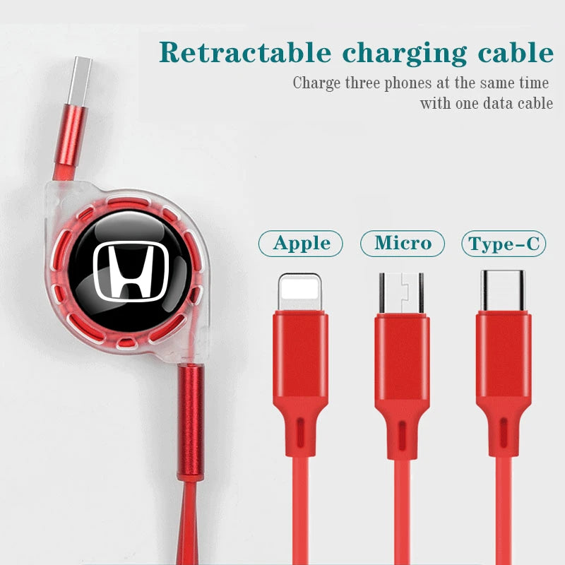 3 In 1 Micro USB Type C Charging Cable Multi Charger For Honda Civic Fit Jazz Accord Pilot CRV Odyssey Passport City Shuttle HRV