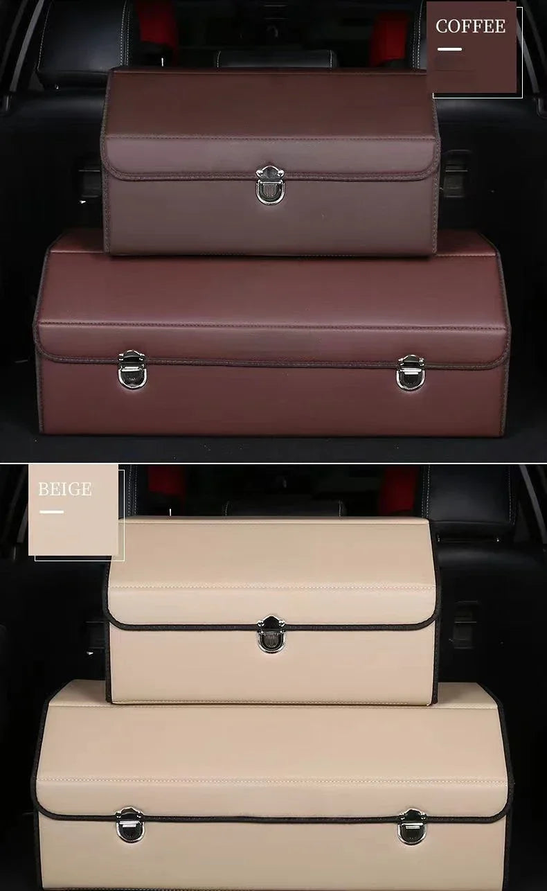 Car Trunk Organizer Organizers And Storage Suv Faux Leather Foldable Trunk Multi-Compartment Adjustable Auto Grocery Storage Box