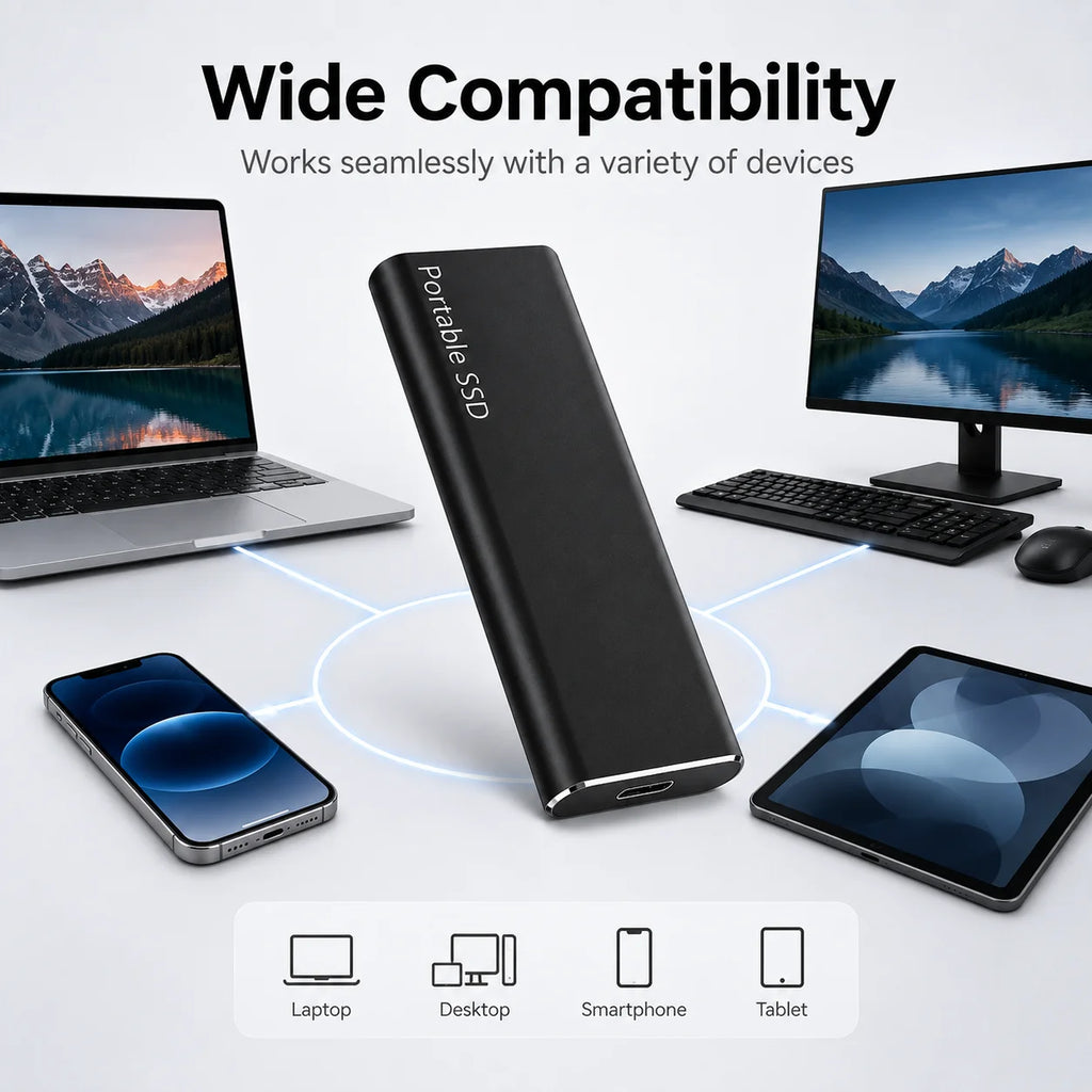 1TB Mini Reliable External SSD Hard Drive USB 3.1 Compact Storage for PC Laptop Mac Daily Portable Data Backup Use